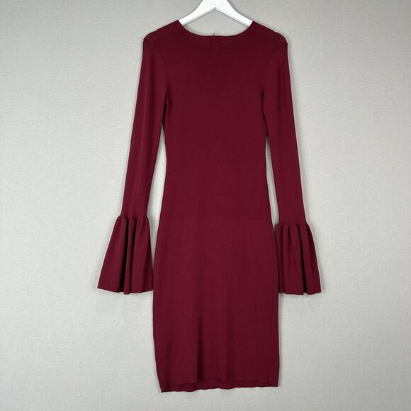Bardot Arabella Sweater Dress Womens Medium Burgendy Bell Sleeve Holiday Preppy - Picture 14 of 15